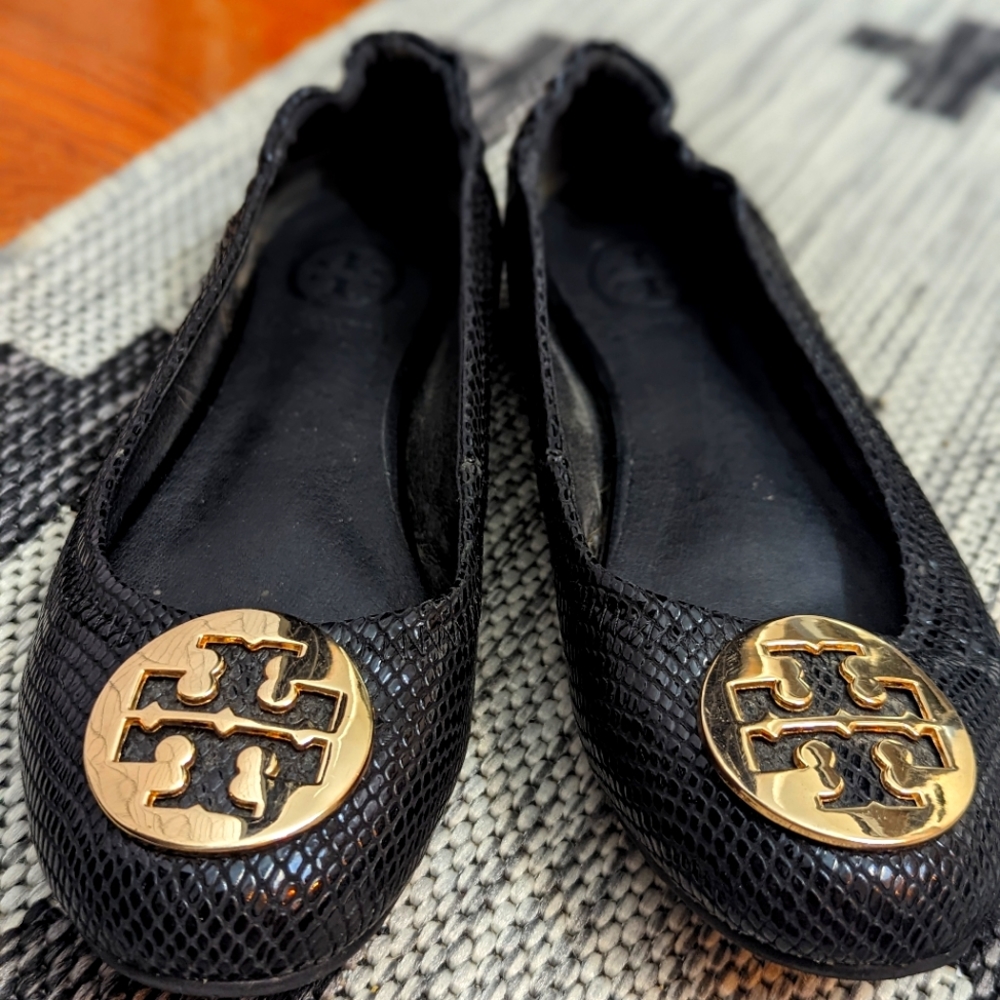 Tory Burch Black Snakeskin Ballet Flats